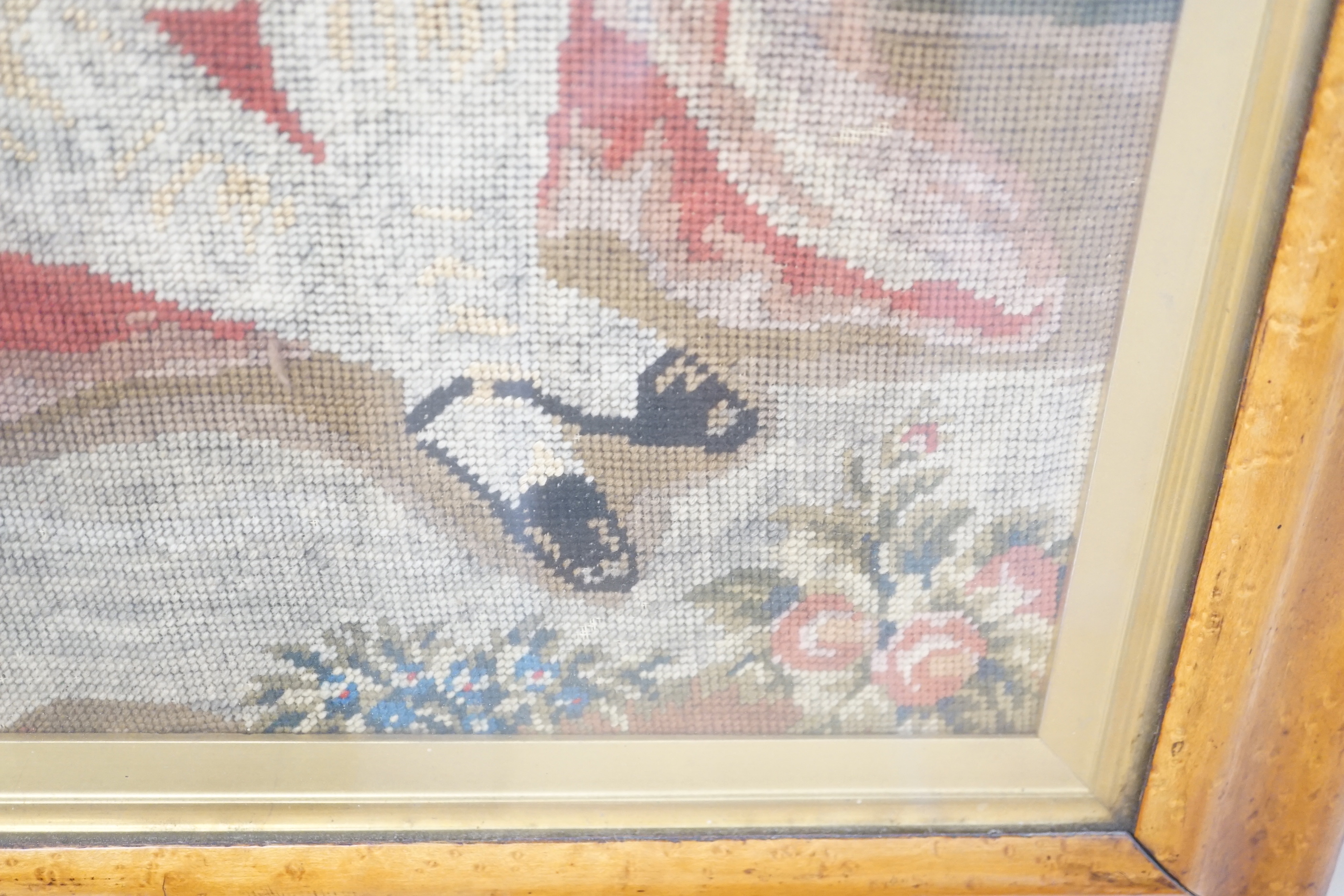 A Victorian woolwork picture, 55x59cm in maple frame